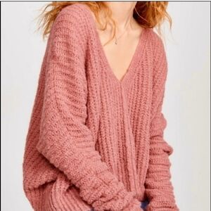 FREE PEOPLE Anthropologie Alpaca Wool Sweater Women Oversized Crop Rose Medium
